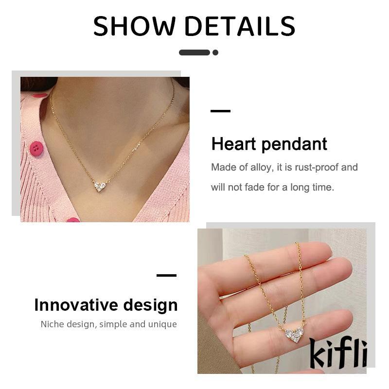 Kalung Liontin Hati Bahan Titanium Steel Aksen Zircon Untuk Wanita