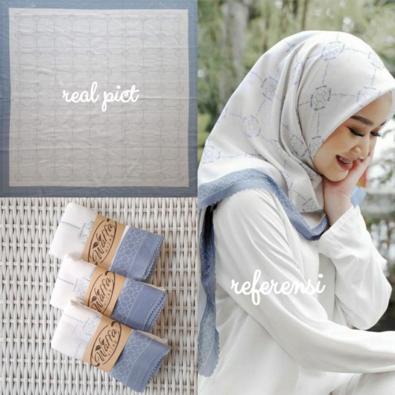 Terbaru !! Hijab Voal Segiempat Motif Luna Putih Kerudung Segiempat Motif