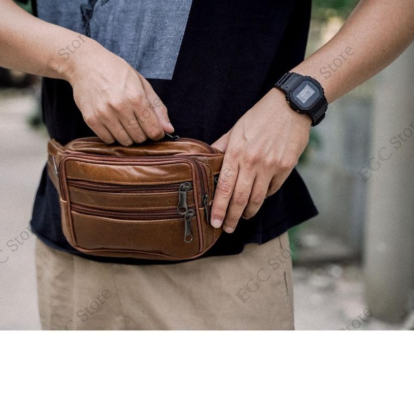 ♛ Tas Pinggang Kulit ASLI Pria Cowo Murah - 8022 ♟