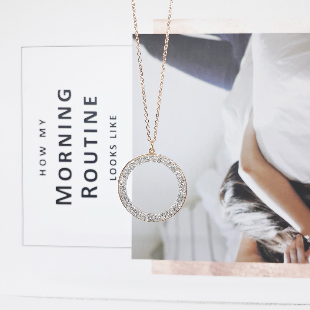 Kalung Titanium Lingkaran Glitter Wanita Fashion Rosegold - BN362