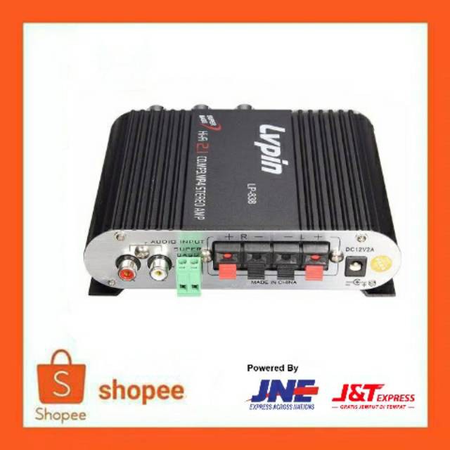 LVPIN Mini HiFi Stereo Amplifier Treble Bass Booster 12V 200W LP-838 Black Grab Medan