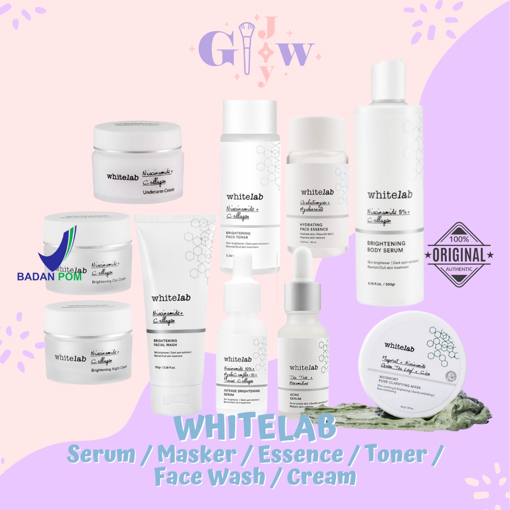 WHITELAB brightening toner essence serum acne bright night cream day underarm ketiak ketek body lotion tubuh badan mencerahkan masker mugwort acne prone anti aging garis halus kerut kerutan jerawat bruntusan pori pori komedo dry oily skin kering berminyak