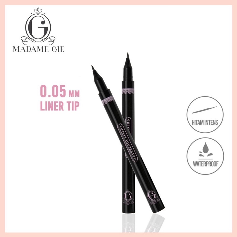 MADAME GIE Eyeready Liner &amp; Wing It Lady Indonesia / Liquid Eyeliner Pen Spidol Eye Liner / Smudge Waterproof Anti Air / Pigmented Aplikator Thick Thin Pensil / Rias Kelopak Mata Brow / Black Color Warna Hitam / Makeup Cosmetic Face Eye Make Up Eyebrow