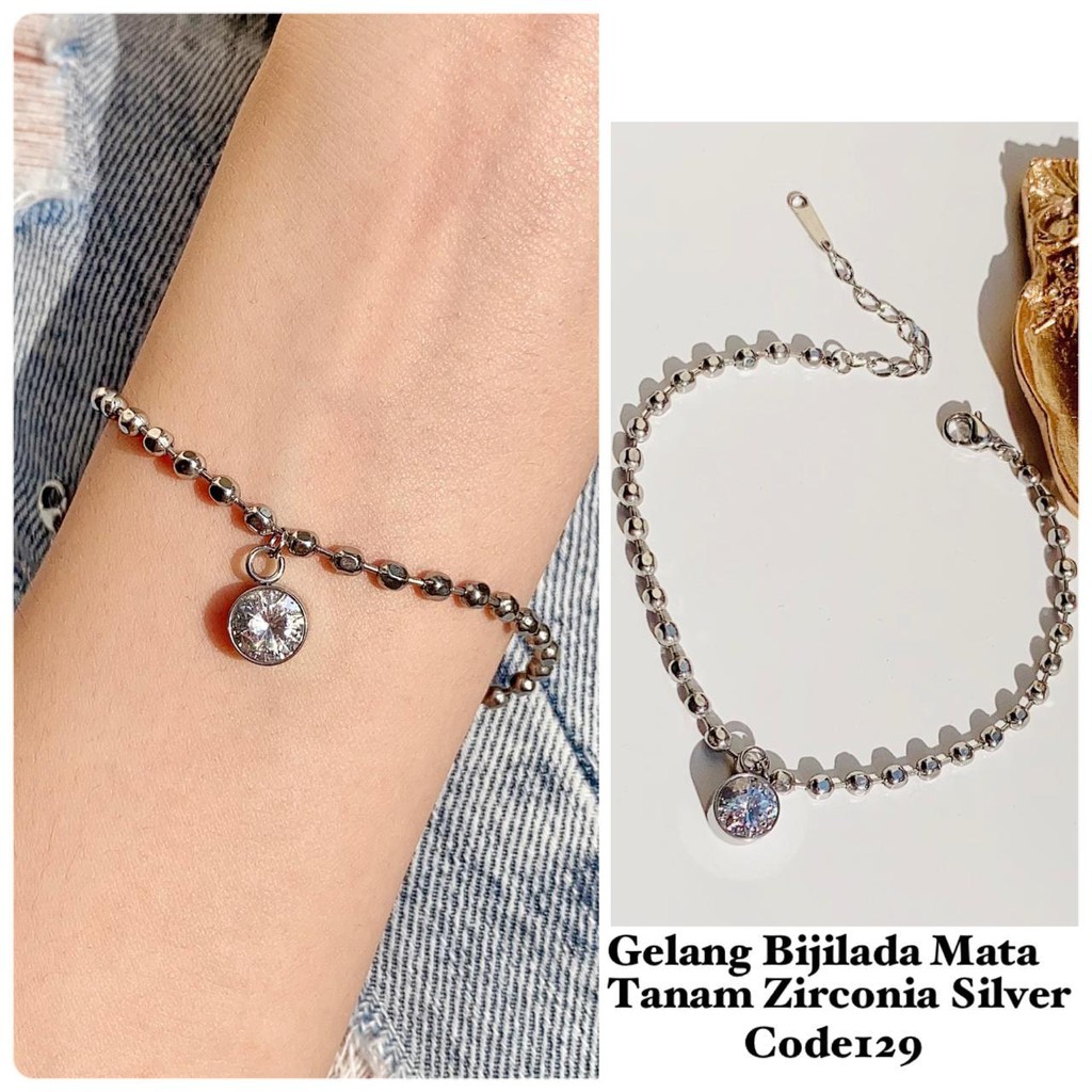 gelang tangan wanita / cewek titanium asli anti karat model merica silver