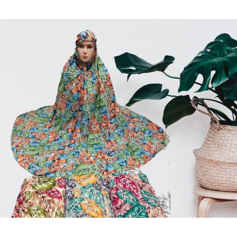 Mukena Motif Daun Monstera - Mukena Katun Dewasa - Mukena Series Floral
