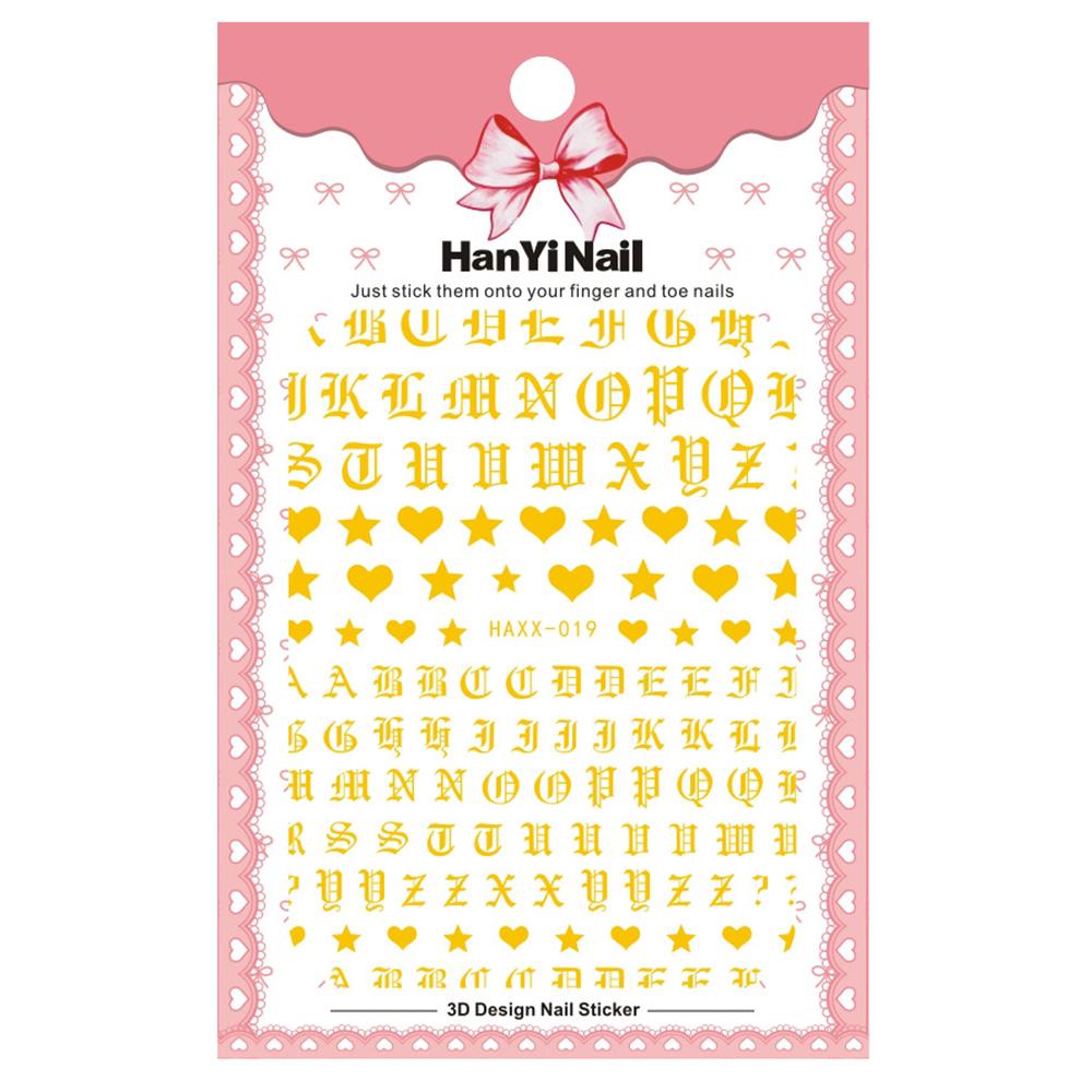 MXBEAUTY Cool Nail Stickers Gold Gothic Alphabet Decals Letter 3D Nail Art DIY Nail Decoration White Black Character Nail Glue Sticker Manicure Tools Self Adhesive Nail Foils/Multicolor