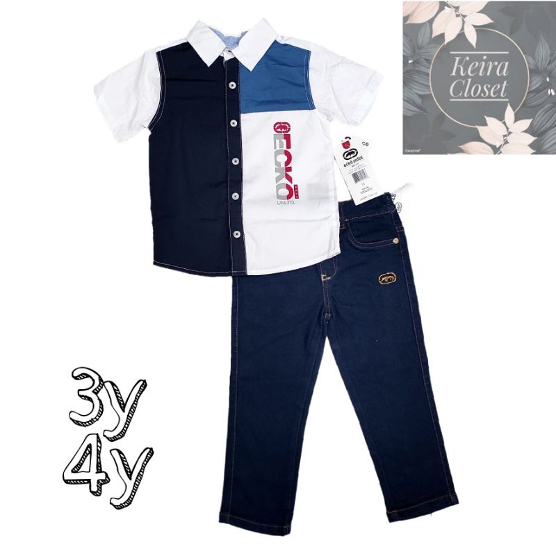 Ecko setelan kemeja jeans anak laki laki 3, 4 thn