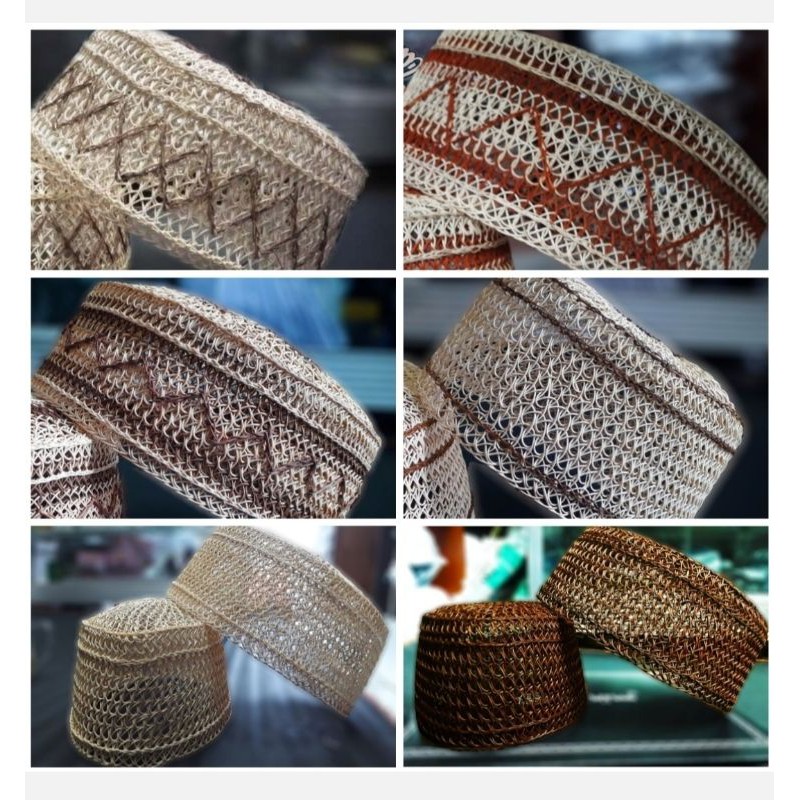 Kopiah Akar Rotan Peci Anyaman Songkok Habib Bahar Anyam Rotan Alami Asli Rajut Kalimantan