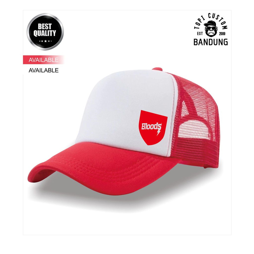 Topi Trucker BLOODS Pria Wanita Topi Jaring Jala BLOODS Trucker Cap Bisa Tulis Nama Bisa COD Gratis Masker Original High Premium Quality