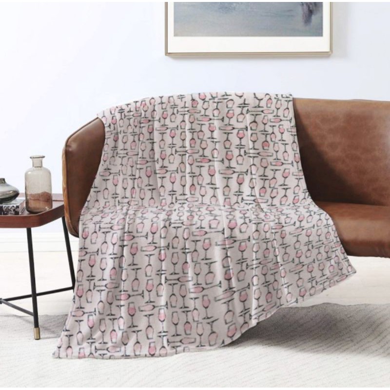 King Rabbit Thermal Blanket Selimut Fleece, Motif Wine Glass Pink