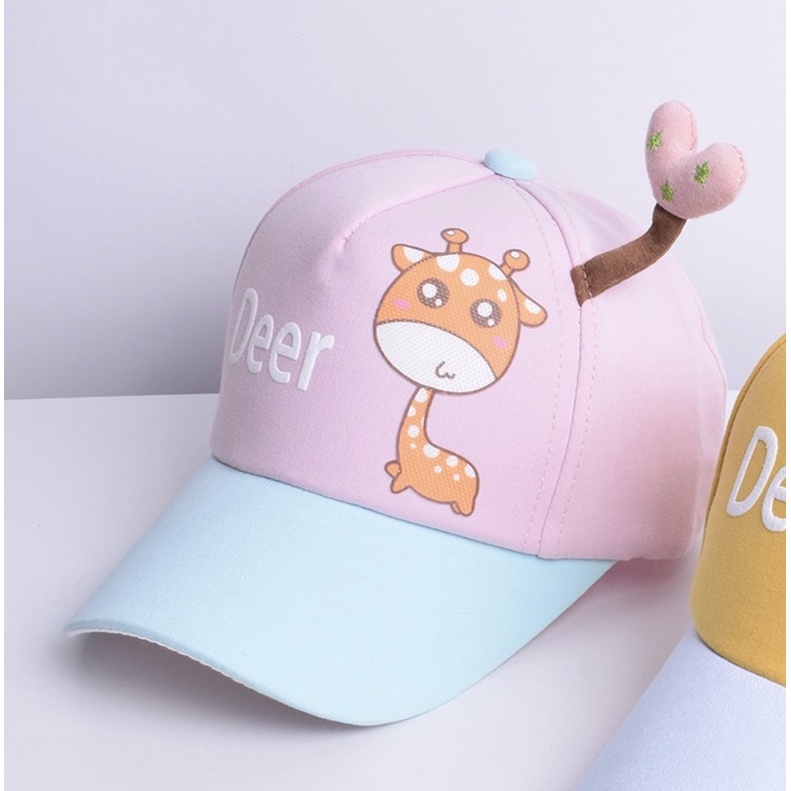 Topi Baseball Anak Bayi Balita Model Deer Giraffe love / Baby Baseball Hat-Pink