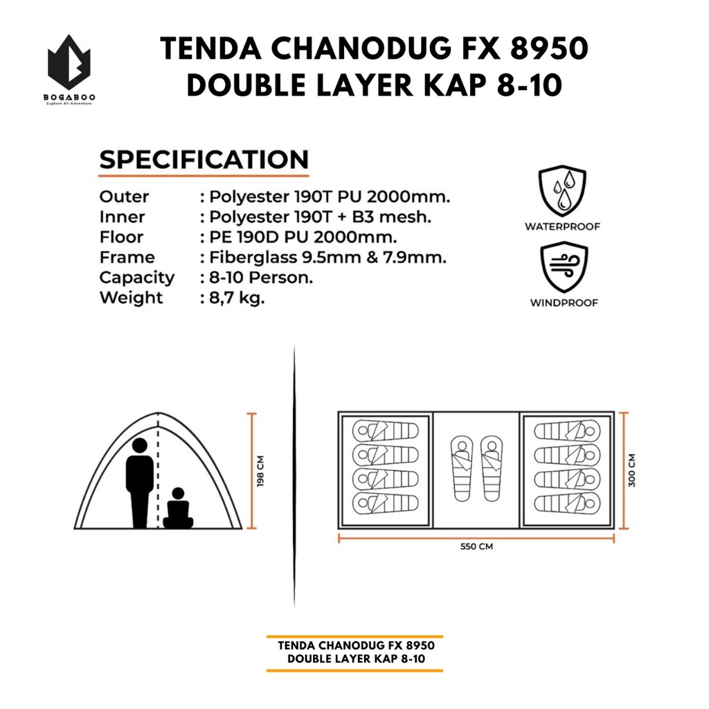 Tenda Chanodug Double Layer - Tenda Kapasitas 10 Orang - Chanodug FX8950 - tenda tunnel