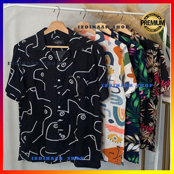 BISA PILIH MOTIF GROSIR MURAH KEMEJA PRIA MOTIF PANTAI BAJU DISTO SURFING MOTIF DAUN