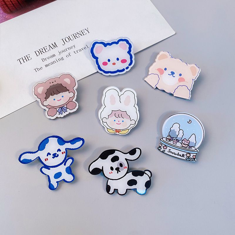 INS Kawaii Brooch Dog Rabbit Cow Cartoon Pins Backpack Jeans handbag Decoration