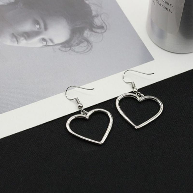 PROMO!! COD Anting Gantung Love Hati Heart Model Wanita Korea / Anting Hijab / Anting Wanita / Anting Korea