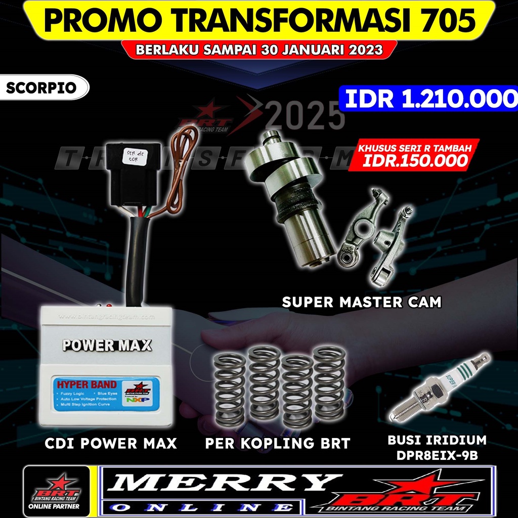 Promo 705 Paket CDI power MAX, Super master cam, Per Kopling BRT, Busi Iridium DPR8EIX-9B