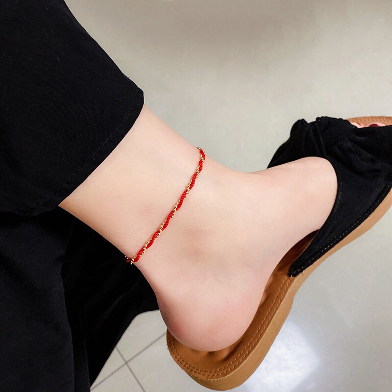Gelang kaki Wanita titanium trendy model tali merah rosegold 439#