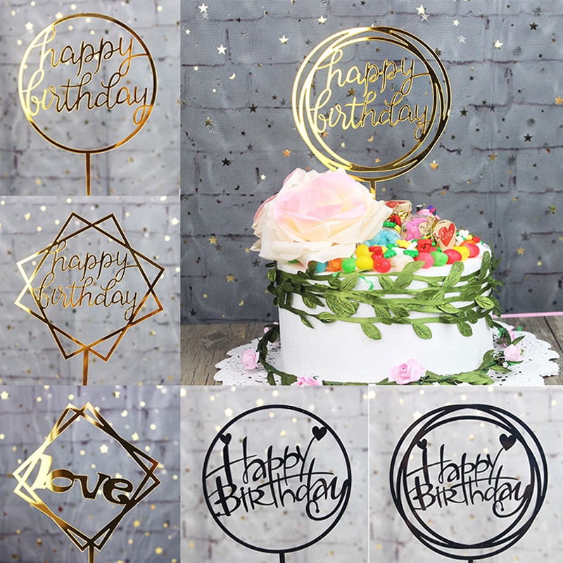 Topper Hiasan Kue Tulisan HAPPY BIRTHDAY Model Variasi Bahan Akrilik