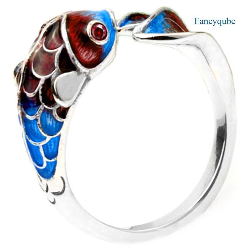 Fancyqube Cincin Sterling Silver 925 Model Terbuka Bentuk Ikan Mas Untuk Wanita