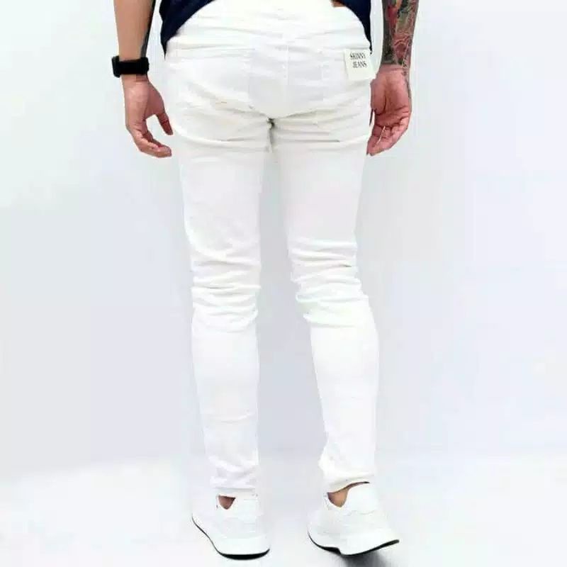 Celana Panjang Jeans pria warna putih bersih/LESVARINGO