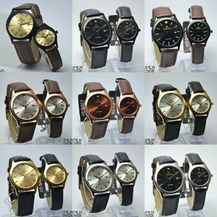 Hot Sale Jam Tangan Hegner 317 Tali kulit Couple Original Kekinian