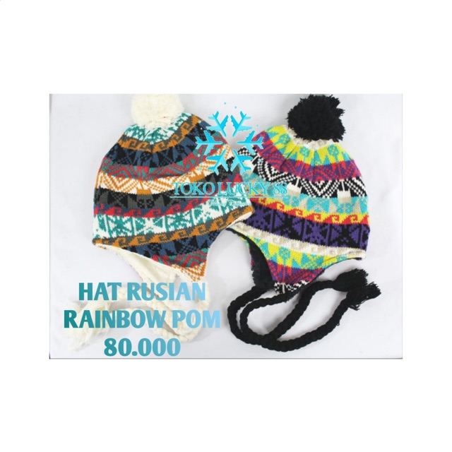 Hat Russian Rainbow Pom Topi Bomber Rusia Hat Russian Bomber Pom Pom Fur