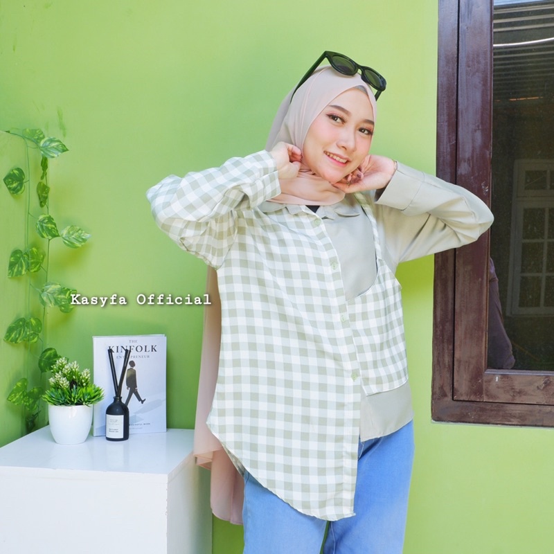 ZORA TOP BLOUSE // KEMEJA TWO TONE TARTAN KOTAK KOTAK