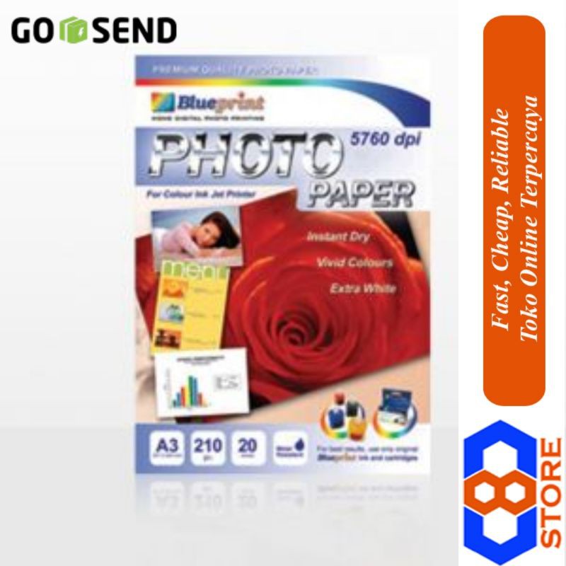 BLUEPRINT GLOSSY PHOTO PAPER A3 210 MIKRON 190 GSM BP-GPA3190 MAWAR