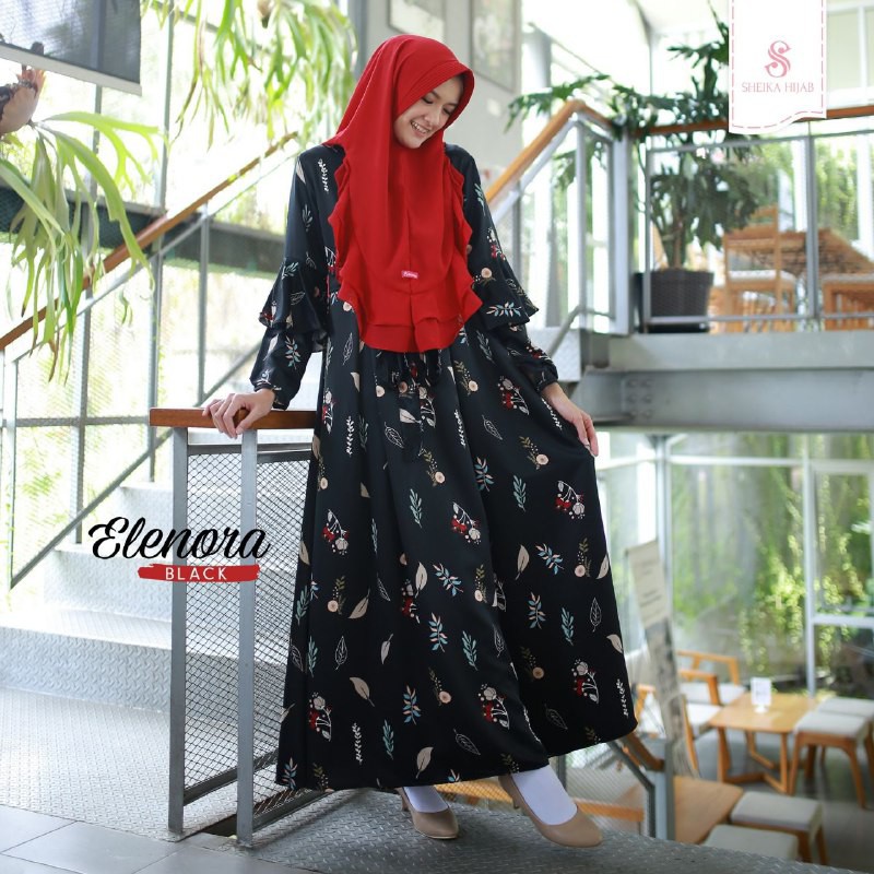 ELENORA DRESS HITAM S SET || Gamis Original Syari Branded