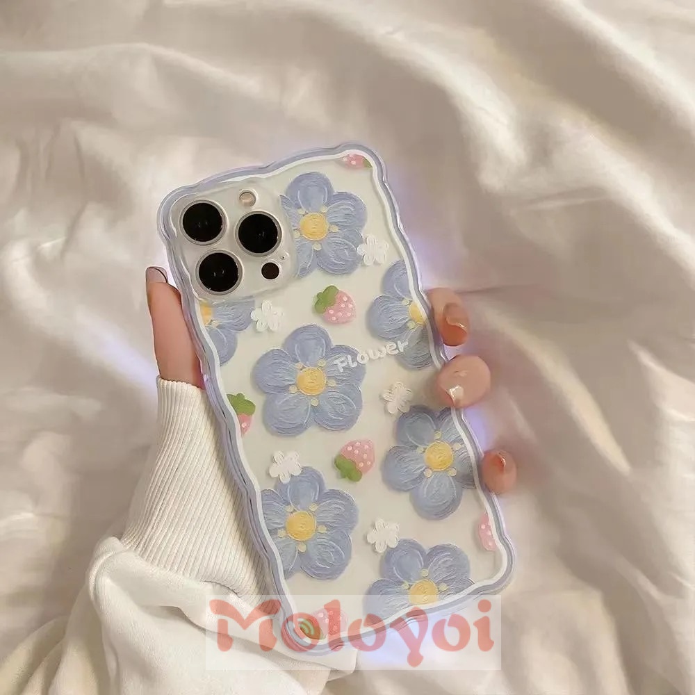 Soft Case Tpu Transparan Shockproof Motif Bunga Biru Untuk IPhone 11 12 13 Pro Max 7 8 Plus X 6 6s Plus XR XS Max SE 2020