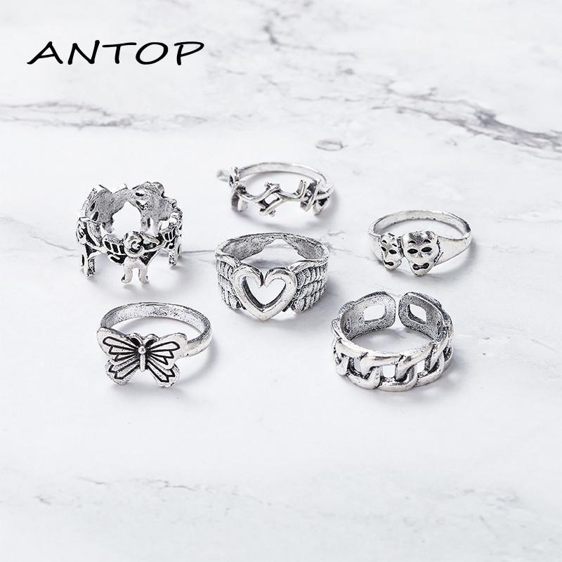 Cincin Cinta Tali Perak Titanium Tahan Karat Korea Setel Retro Hip Hop Ring ANTOP