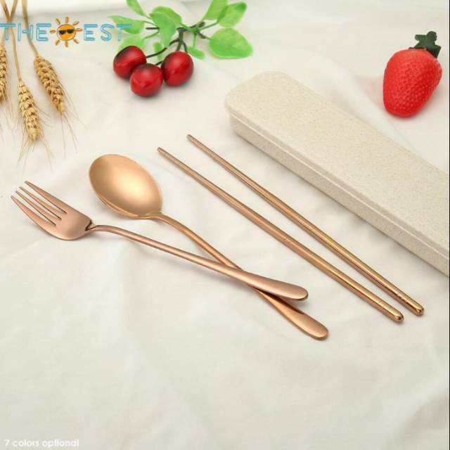 TERLARIS!!! Sendok Garpu Sumpit Korea Set Alat Makan Korea Stainless Steel