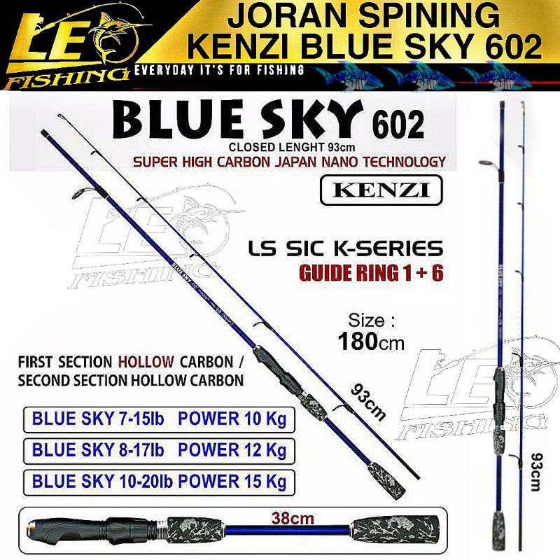 JORAN SPINNING CASTING KENZI BLUE SKY 602 ORIGINAL PANJANG 180CM TERSEDIA 10-20LB SUDAH TERMASUK PACKING PARALON/PVC