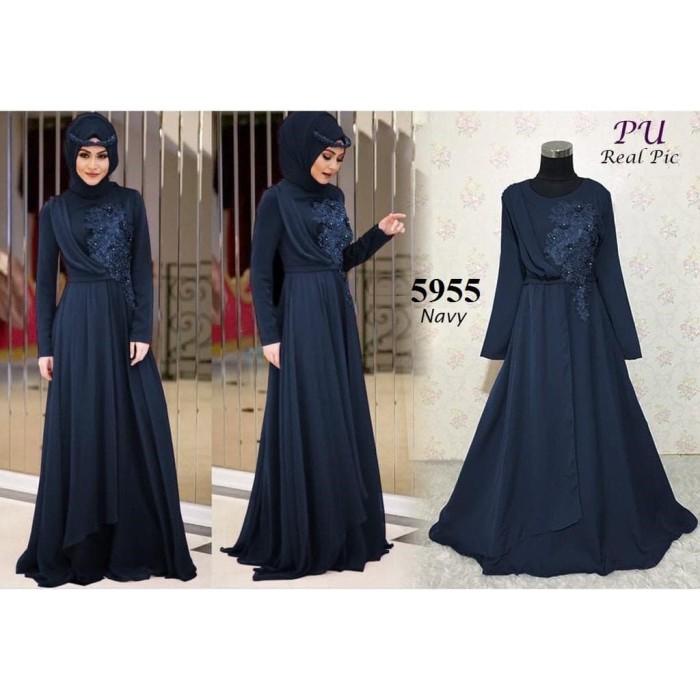 5954 Grey party dress muslimah baju muslim pesta wanita abu abu 5951