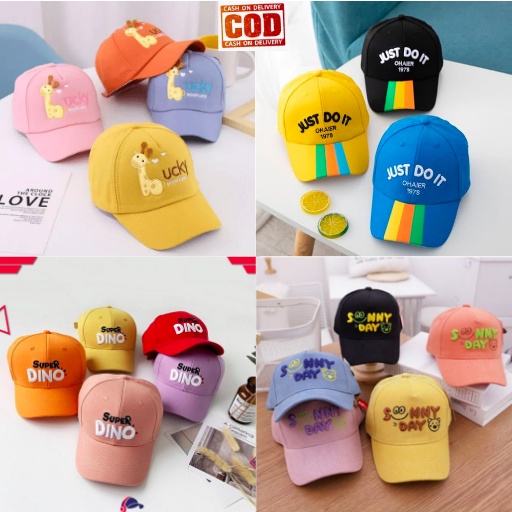 TOPI BASEBALL ANAK LUCKY GIRAFFE / JUST DO IT / SUPER DINO / SUNNY DAY USIA 2-10 TAHUN LAKI PEREMPUAN