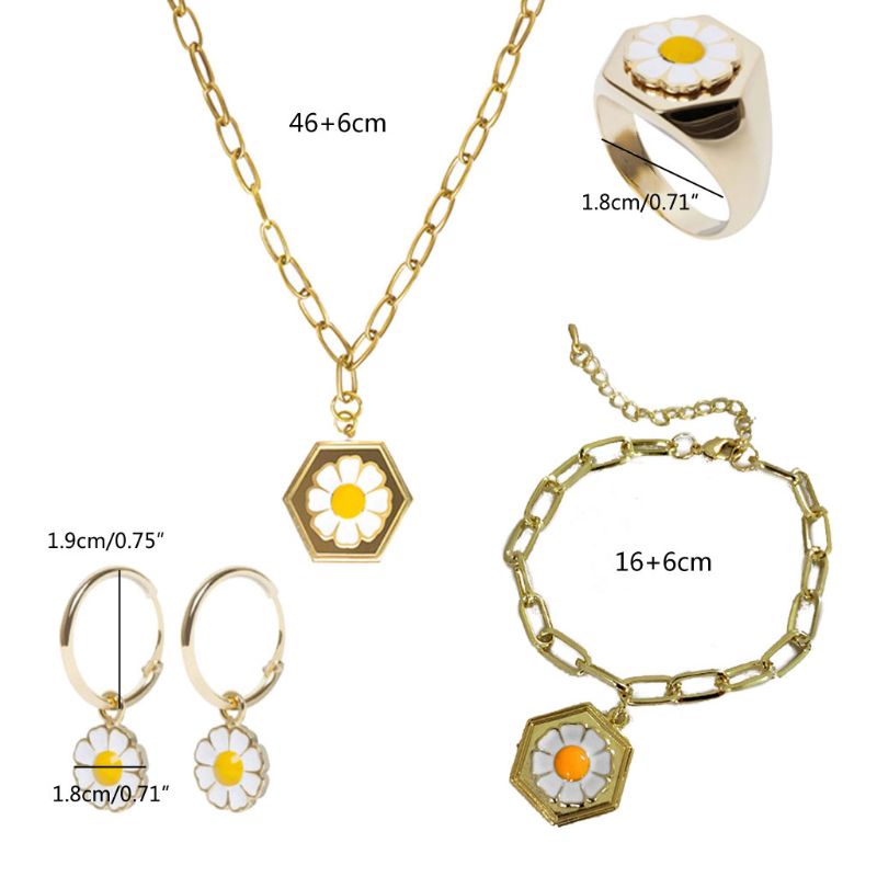 SIY  Coloful Daisy Flower Pendant Necklace Earrings Bracelet Jewelry Set for Women