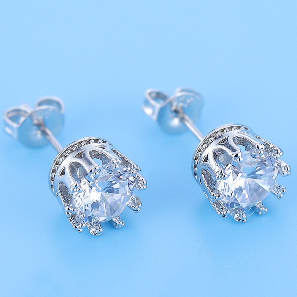 Anting Stud Tindik Lapis Perak Bahan Cubic Zirconia Untuk Wanita