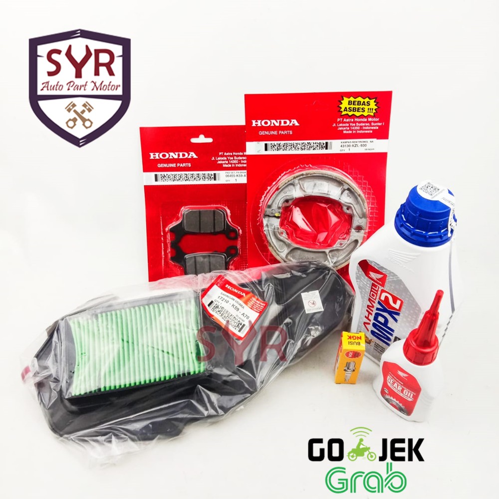 PAKET SERVICE VARIO 150 KAMPAS REM+FILTER UDARA+BUSI+OLI MESIN+OLI GEAR (K59+kzl+K59+CPR6+GEAR+MPX2)