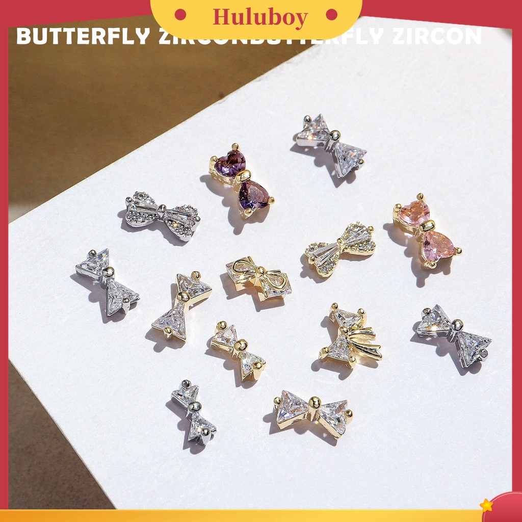 Huluboy Huluboy♡ Ornamen Kupu-Kupu 3D Bahan Cubic Zirconia Glitter Untuk Dekorasi Kuku Wanita Butterfly