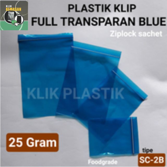 PLASTIK KLIP BIRU TRANSPARAN 25GR/KEMASAN SACHET BUBUK AKSESORIS
