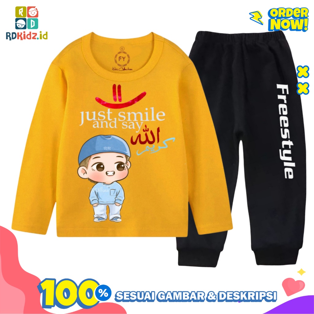 Rdkidzid Setelan Lengan Panjang Anak Cowok Set Panjang Anak Laki Laki Motif Smile Mustart