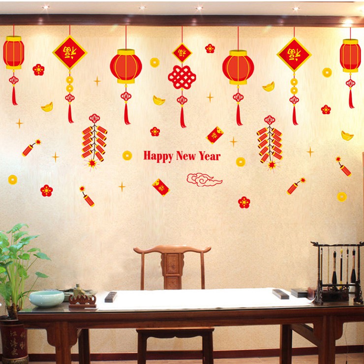 Reliza Wall Sticker Lampion Imlek Chinese Happy New Year Stiker Dinding LDR178