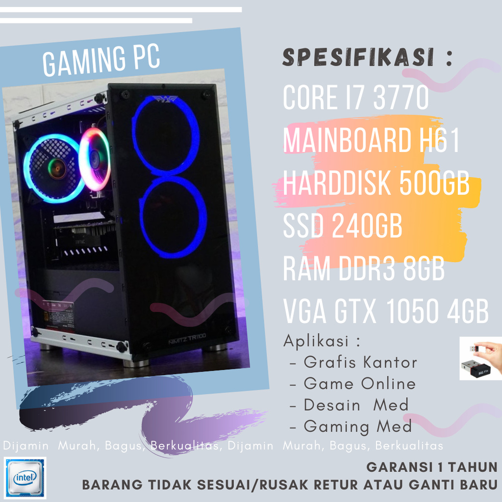 PC GAMING CORE i7 3770 KOMPUTER CPU VGA GT 1050 4GB SSD 240 E46