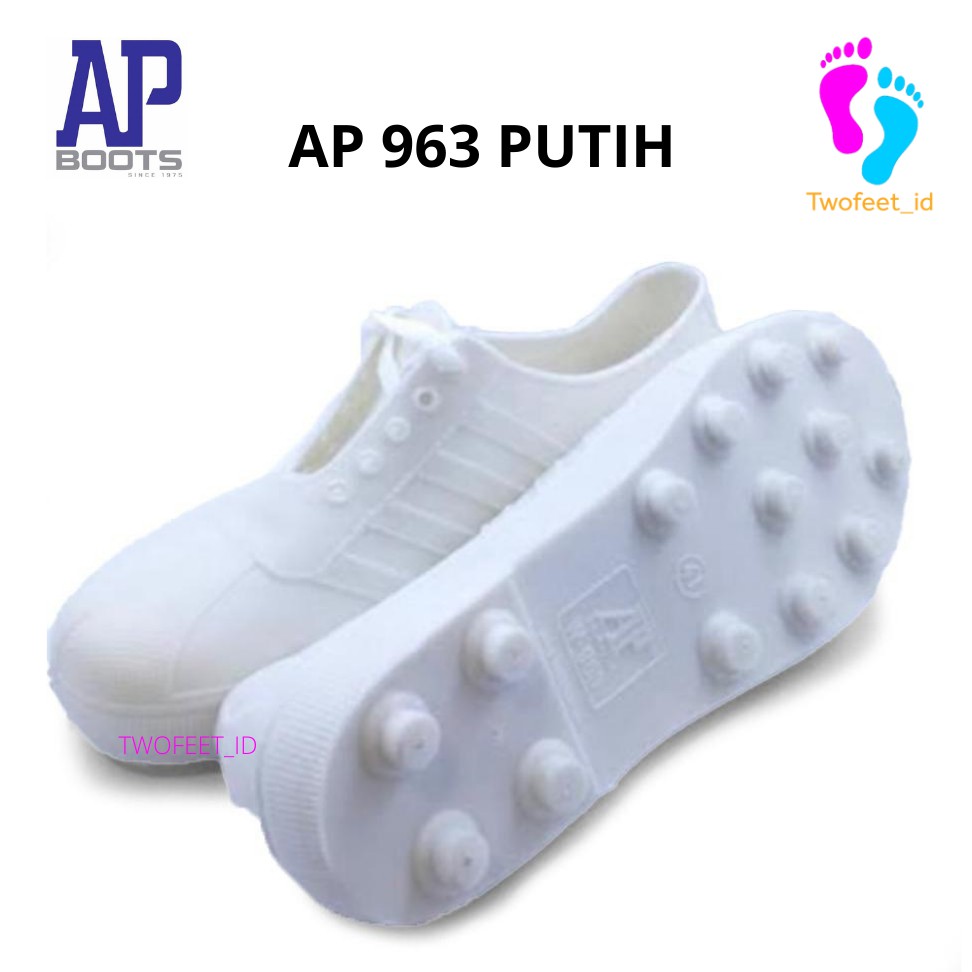 Sepatu Karet AP Boots Multi Fungsi- AP PUL BOLA 963 Putih dan Hitam AP Boot SEPATU PETANI & BERKEBUN-963 Putih