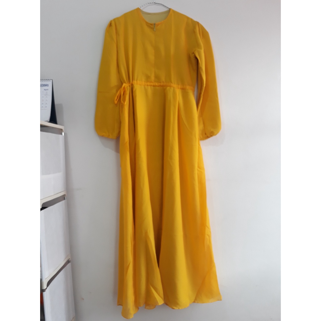 PL Dress Yellow Raya / Gamis Kuning Polos PL Bahan Sifon Full Furing