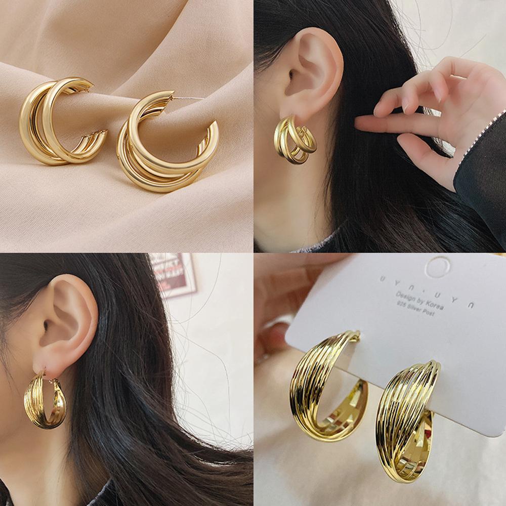 Top Hoop Earrings Aksesoris Pesta Fashion Hadiah Anting Logam