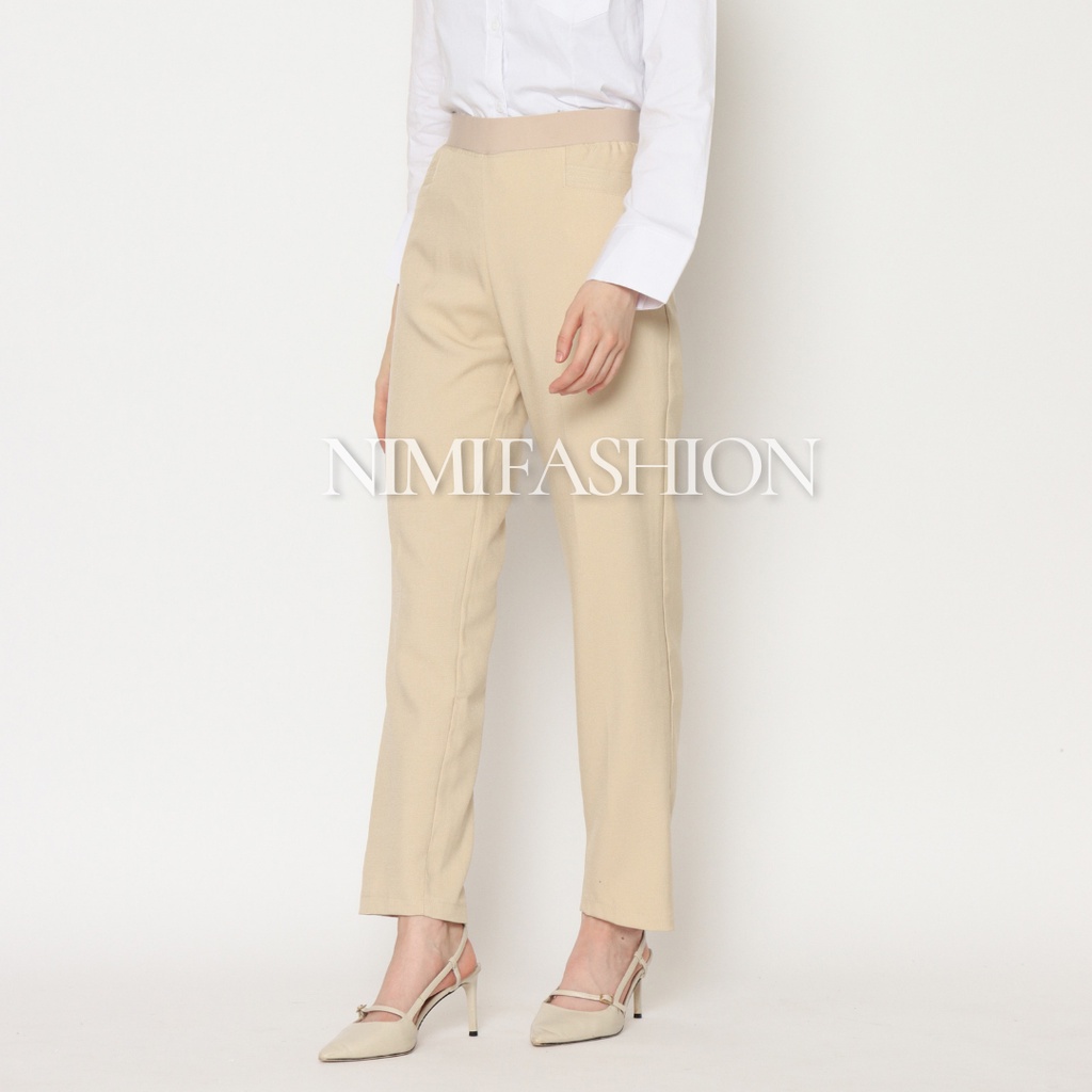 NIMI - Celana Kerja Kantor Wanita Formal Bahan Stretch Premium Pinggang Full Karet