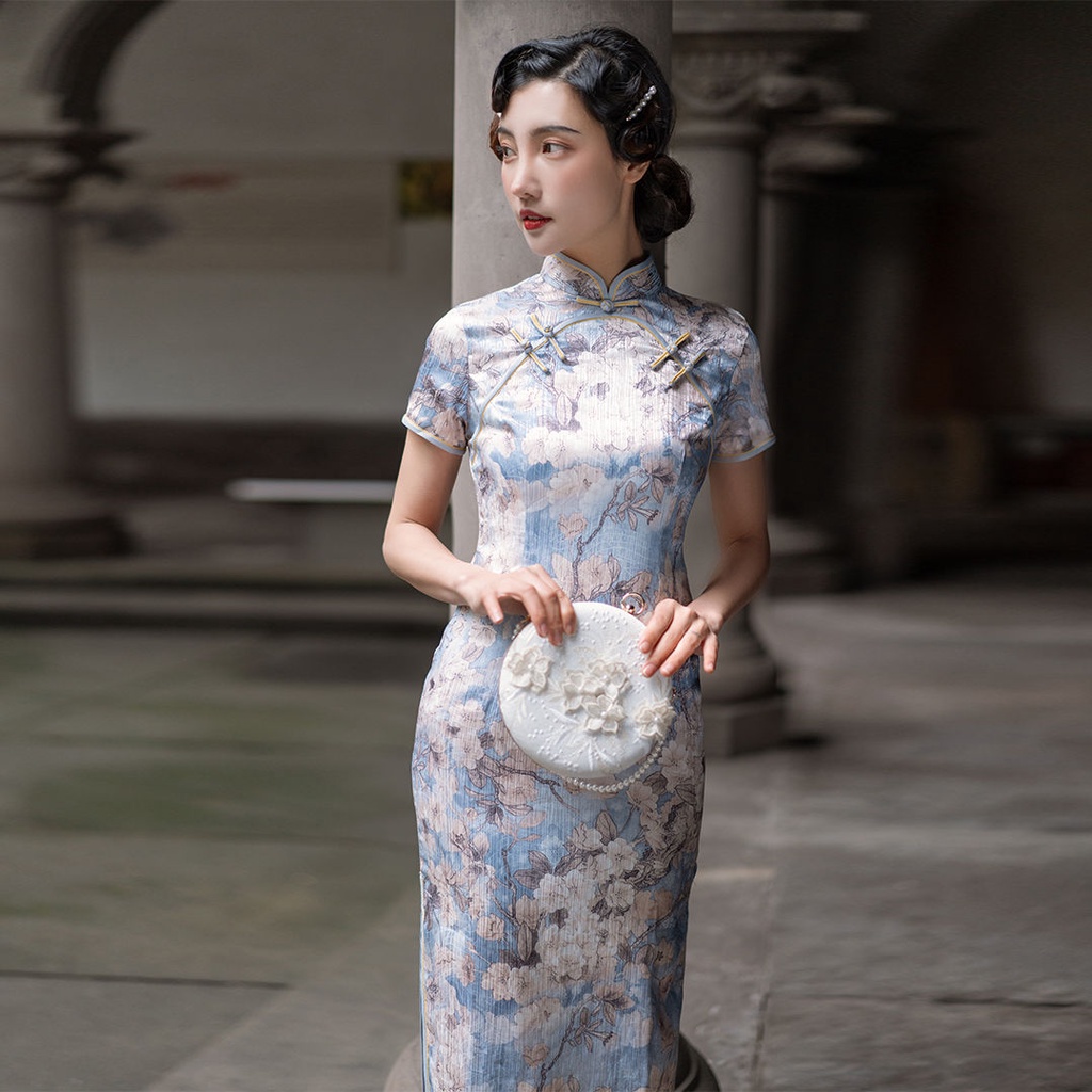 2021 new summer fashion cheongsam improved dress young girl simple and elegant long retro temperamen