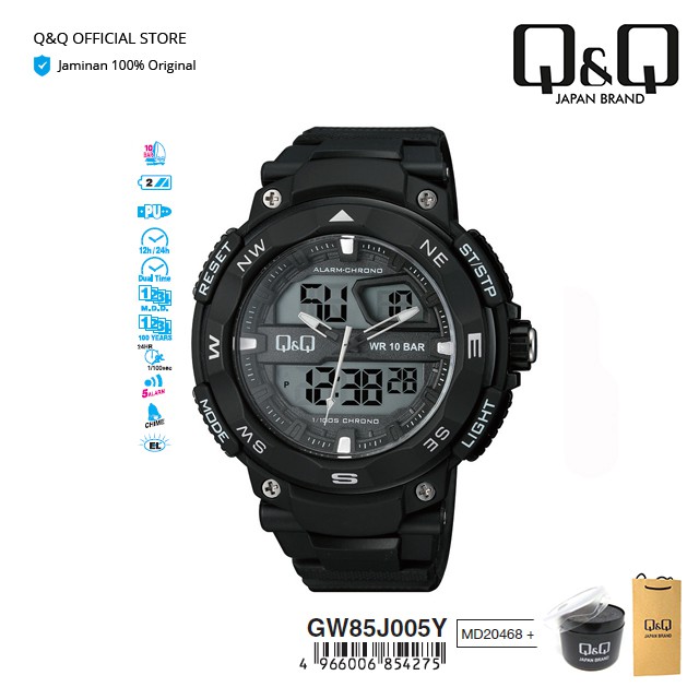 Q&Q QnQ QQ Original Jam Tangan Pria Dual Time - GW85 GW85J Water Rasist 10 BAR