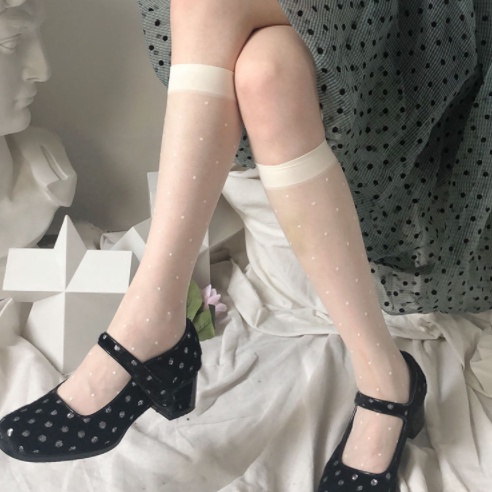 ST-05 Kaos Kaki Stoking Transparan Selutut Polkadot Cute Lolita Japan